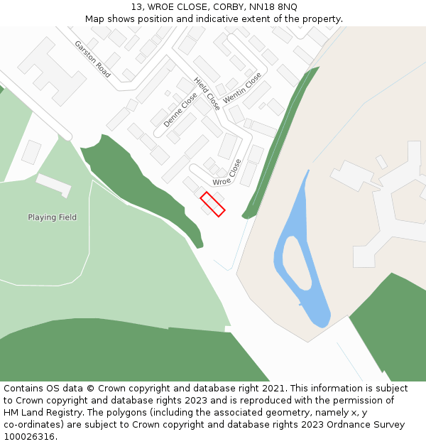 13, WROE CLOSE, CORBY, NN18 8NQ: Location map and indicative extent of plot