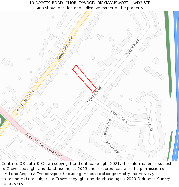 13, WYATTS ROAD, CHORLEYWOOD, RICKMANSWORTH, WD3 5TB: Location map and indicative extent of plot