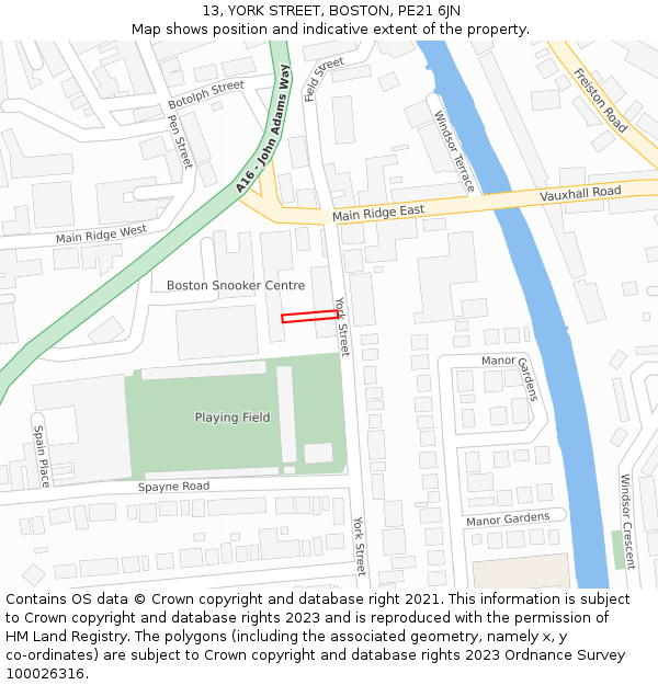 13, YORK STREET, BOSTON, PE21 6JN: Location map and indicative extent of plot