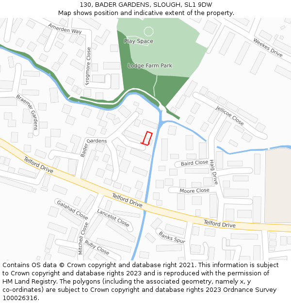 130, BADER GARDENS, SLOUGH, SL1 9DW: Location map and indicative extent of plot