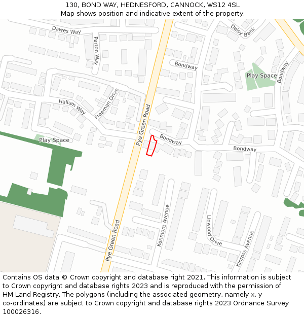 130, BOND WAY, HEDNESFORD, CANNOCK, WS12 4SL: Location map and indicative extent of plot