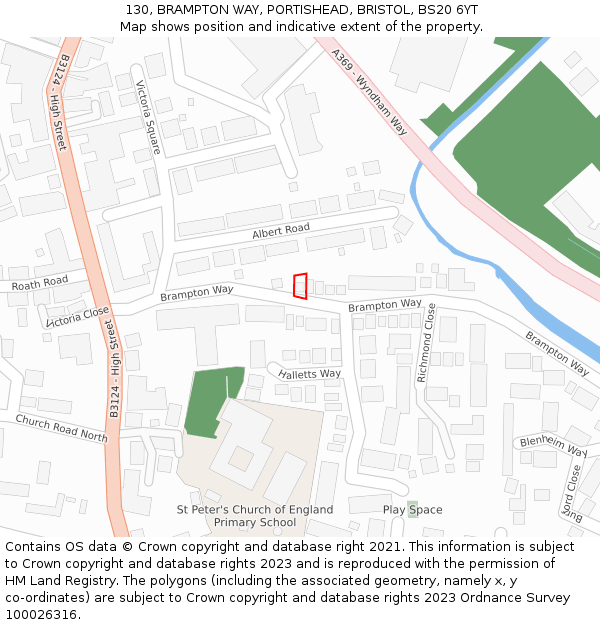 130, BRAMPTON WAY, PORTISHEAD, BRISTOL, BS20 6YT: Location map and indicative extent of plot