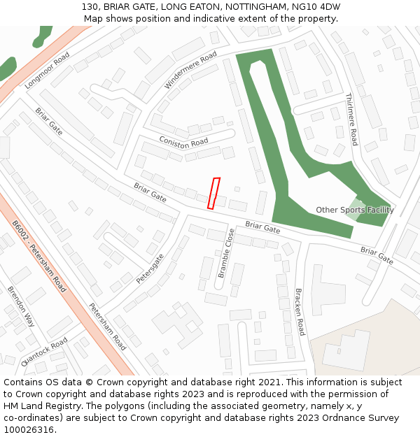 130, BRIAR GATE, LONG EATON, NOTTINGHAM, NG10 4DW: Location map and indicative extent of plot