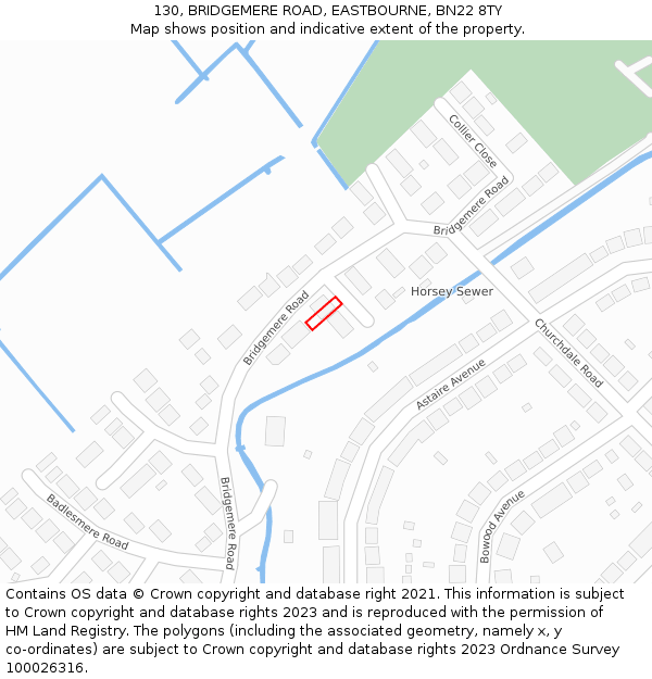 130, BRIDGEMERE ROAD, EASTBOURNE, BN22 8TY: Location map and indicative extent of plot