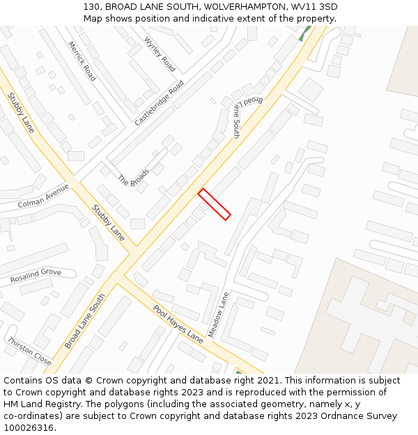 130, BROAD LANE SOUTH, WOLVERHAMPTON, WV11 3SD: Location map and indicative extent of plot