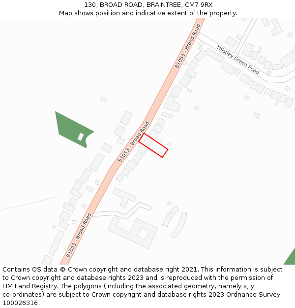 130, BROAD ROAD, BRAINTREE, CM7 9RX: Location map and indicative extent of plot