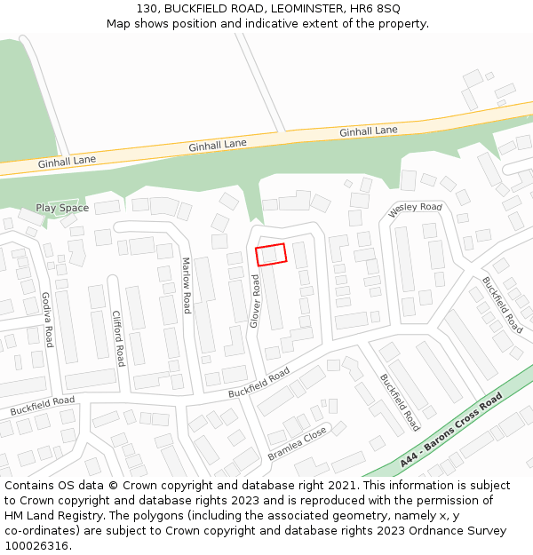 130, BUCKFIELD ROAD, LEOMINSTER, HR6 8SQ: Location map and indicative extent of plot