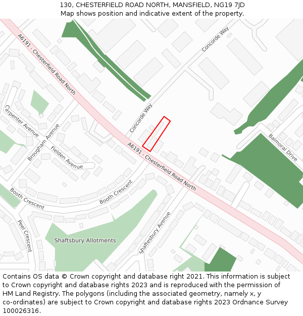 130, CHESTERFIELD ROAD NORTH, MANSFIELD, NG19 7JD: Location map and indicative extent of plot