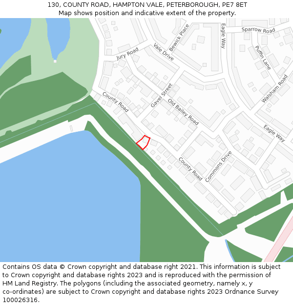 130, COUNTY ROAD, HAMPTON VALE, PETERBOROUGH, PE7 8ET: Location map and indicative extent of plot