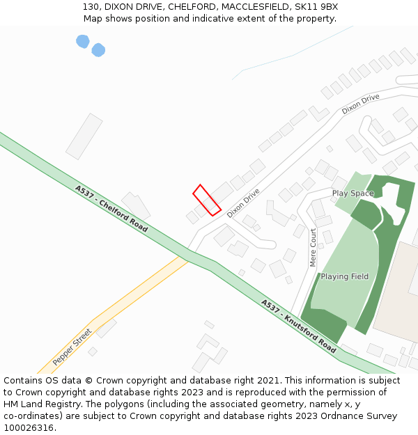 130, DIXON DRIVE, CHELFORD, MACCLESFIELD, SK11 9BX: Location map and indicative extent of plot