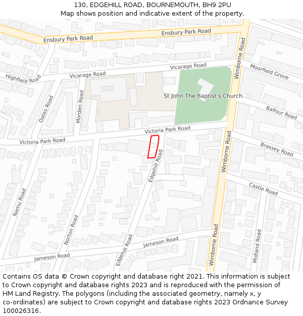 130, EDGEHILL ROAD, BOURNEMOUTH, BH9 2PU: Location map and indicative extent of plot