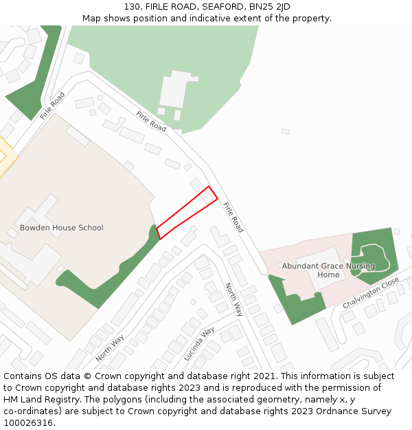 130, FIRLE ROAD, SEAFORD, BN25 2JD: Location map and indicative extent of plot