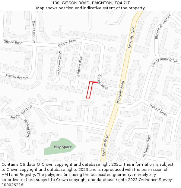 130, GIBSON ROAD, PAIGNTON, TQ4 7LT: Location map and indicative extent of plot