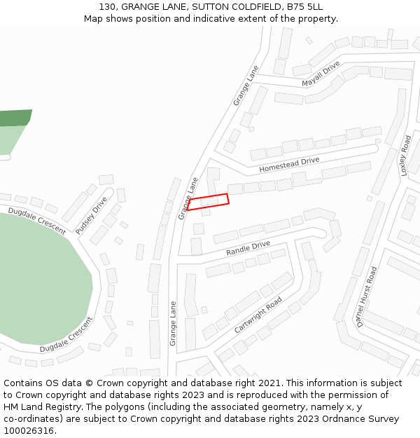 130, GRANGE LANE, SUTTON COLDFIELD, B75 5LL: Location map and indicative extent of plot
