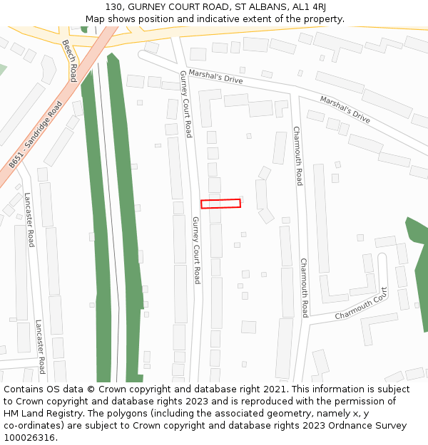 130, GURNEY COURT ROAD, ST ALBANS, AL1 4RJ: Location map and indicative extent of plot