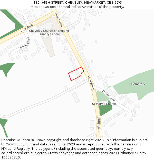 130, HIGH STREET, CHEVELEY, NEWMARKET, CB8 9DG: Location map and indicative extent of plot