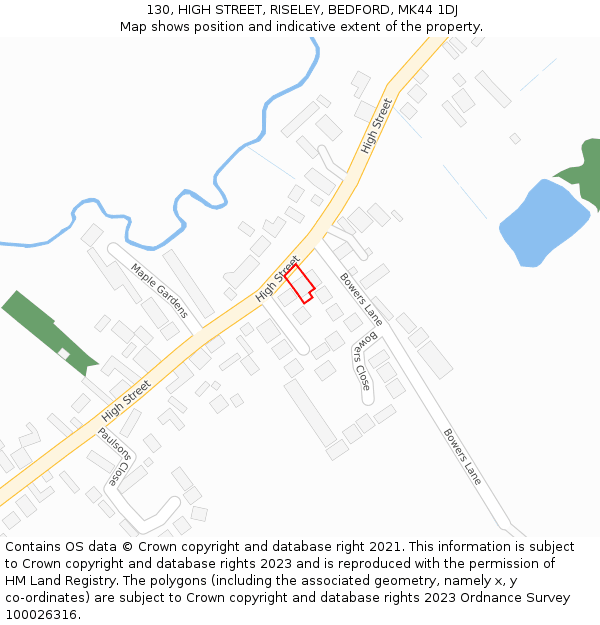 130, HIGH STREET, RISELEY, BEDFORD, MK44 1DJ: Location map and indicative extent of plot