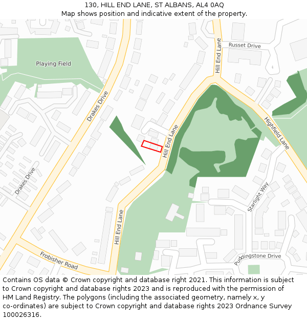 130, HILL END LANE, ST ALBANS, AL4 0AQ: Location map and indicative extent of plot