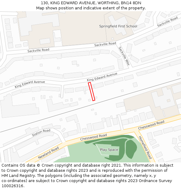 130, KING EDWARD AVENUE, WORTHING, BN14 8DN: Location map and indicative extent of plot