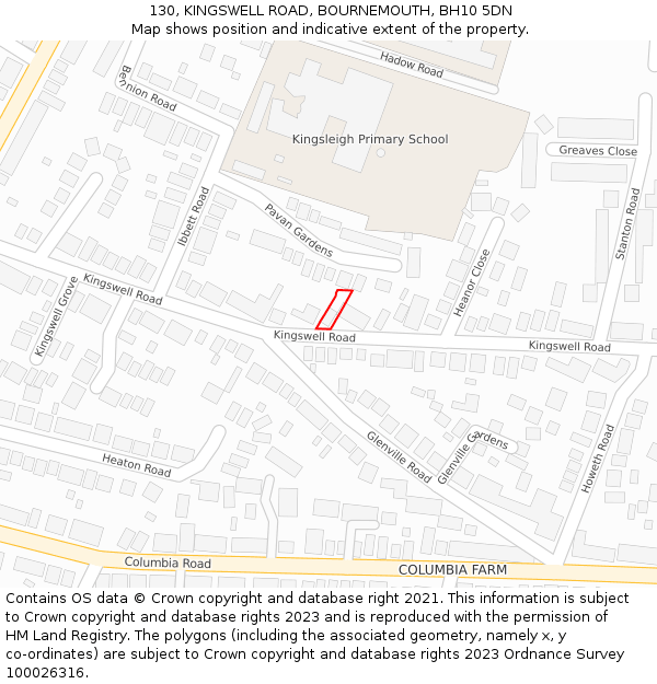 130, KINGSWELL ROAD, BOURNEMOUTH, BH10 5DN: Location map and indicative extent of plot