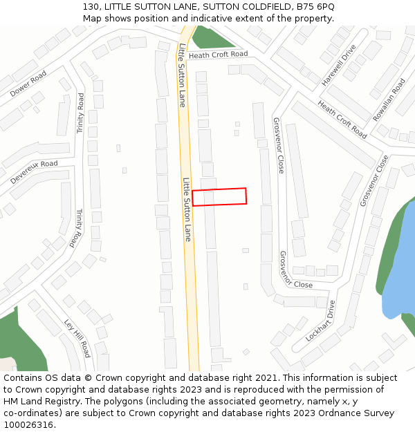 130, LITTLE SUTTON LANE, SUTTON COLDFIELD, B75 6PQ: Location map and indicative extent of plot