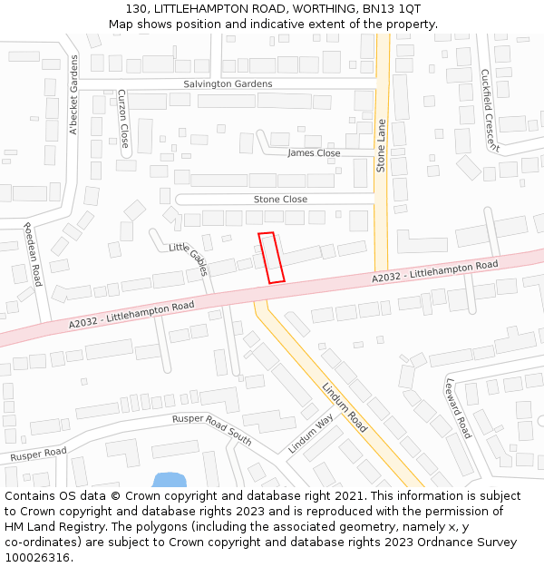 130, LITTLEHAMPTON ROAD, WORTHING, BN13 1QT: Location map and indicative extent of plot
