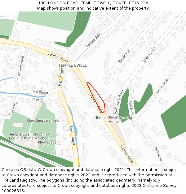 130, LONDON ROAD, TEMPLE EWELL, DOVER, CT16 3DA: Location map and indicative extent of plot
