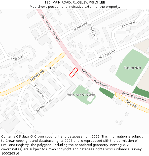 130, MAIN ROAD, RUGELEY, WS15 1EB: Location map and indicative extent of plot