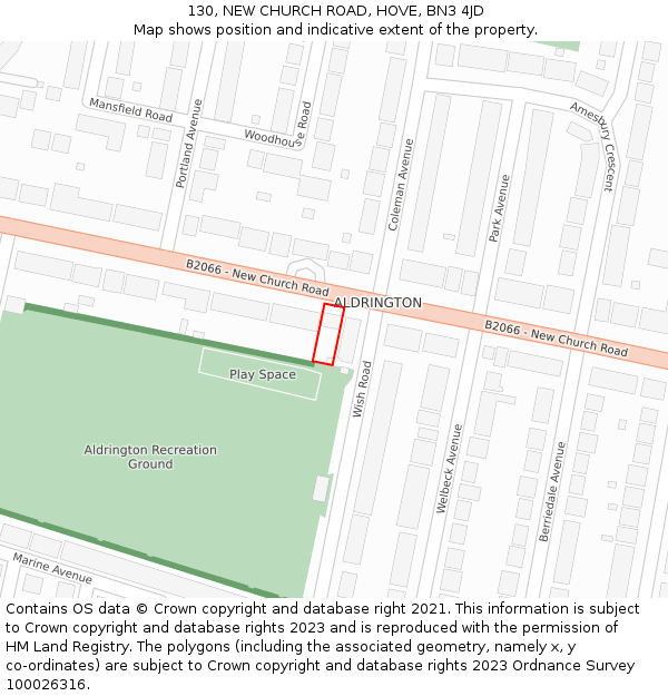 130, NEW CHURCH ROAD, HOVE, BN3 4JD: Location map and indicative extent of plot