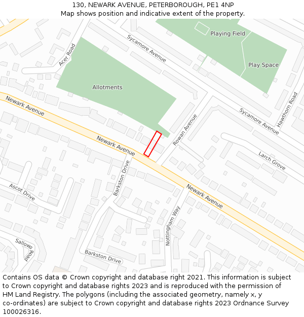130, NEWARK AVENUE, PETERBOROUGH, PE1 4NP: Location map and indicative extent of plot