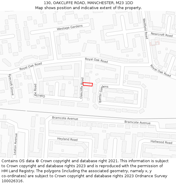 130, OAKCLIFFE ROAD, MANCHESTER, M23 1DD: Location map and indicative extent of plot