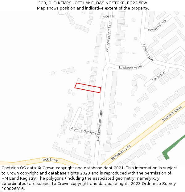 130, OLD KEMPSHOTT LANE, BASINGSTOKE, RG22 5EW: Location map and indicative extent of plot