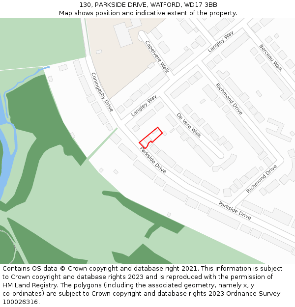 130, PARKSIDE DRIVE, WATFORD, WD17 3BB: Location map and indicative extent of plot