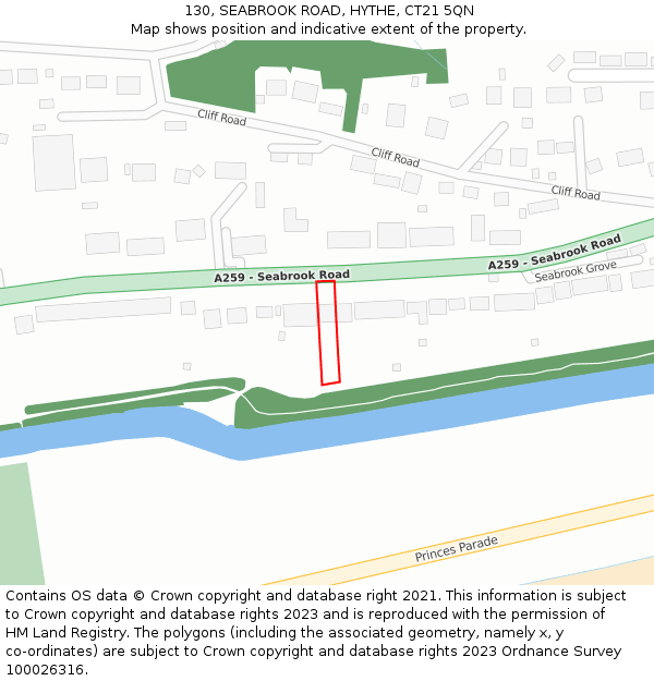 130, SEABROOK ROAD, HYTHE, CT21 5QN: Location map and indicative extent of plot