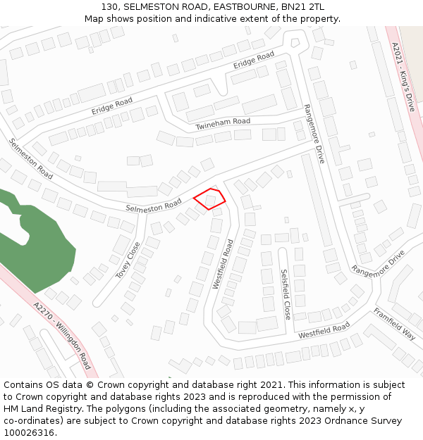 130, SELMESTON ROAD, EASTBOURNE, BN21 2TL: Location map and indicative extent of plot