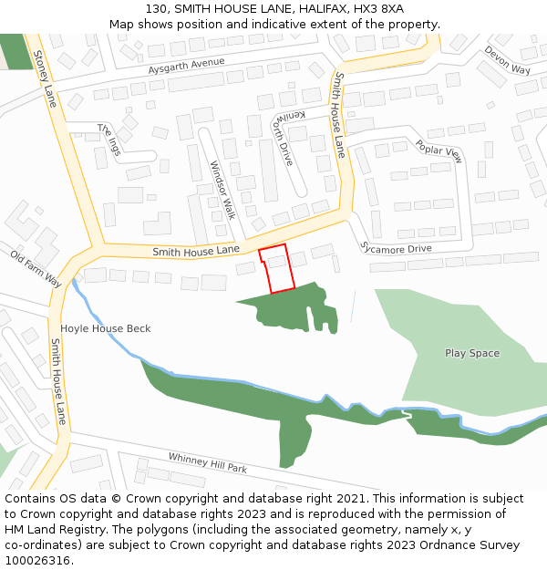 130, SMITH HOUSE LANE, HALIFAX, HX3 8XA: Location map and indicative extent of plot