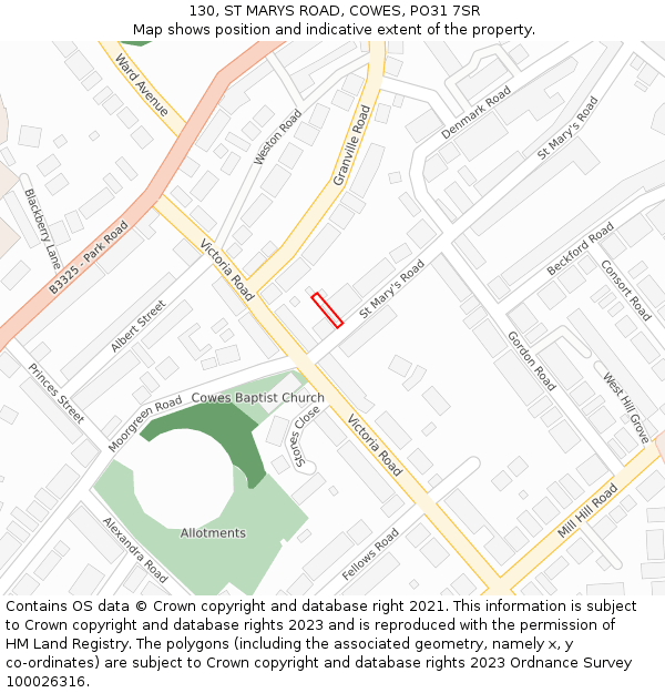 130, ST MARYS ROAD, COWES, PO31 7SR: Location map and indicative extent of plot