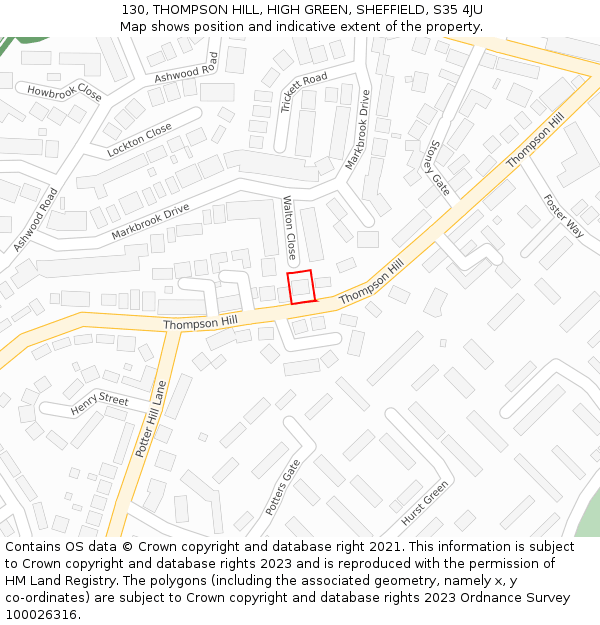 130, THOMPSON HILL, HIGH GREEN, SHEFFIELD, S35 4JU: Location map and indicative extent of plot