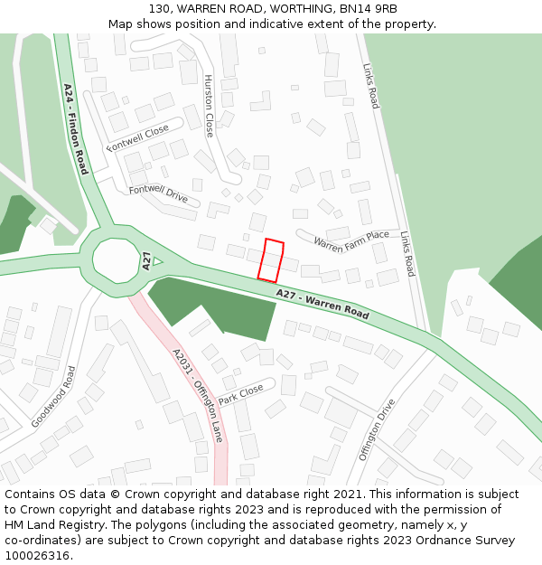 130, WARREN ROAD, WORTHING, BN14 9RB: Location map and indicative extent of plot
