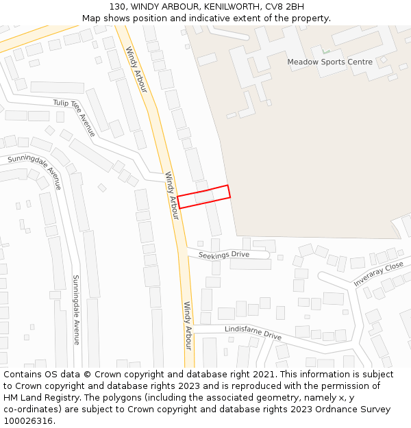 130, WINDY ARBOUR, KENILWORTH, CV8 2BH: Location map and indicative extent of plot