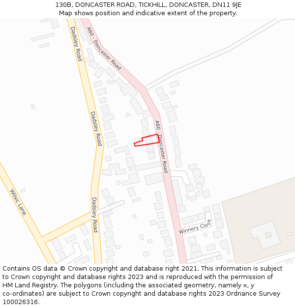 130B, DONCASTER ROAD, TICKHILL, DONCASTER, DN11 9JE: Location map and indicative extent of plot