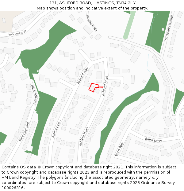 131, ASHFORD ROAD, HASTINGS, TN34 2HY: Location map and indicative extent of plot