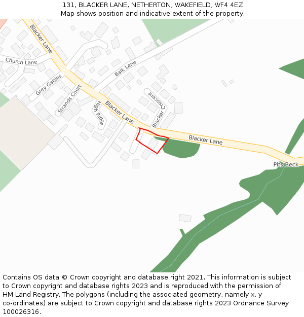 131, BLACKER LANE, NETHERTON, WAKEFIELD, WF4 4EZ: Location map and indicative extent of plot