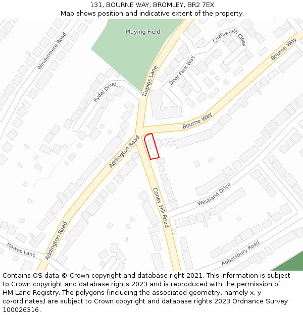 131, BOURNE WAY, BROMLEY, BR2 7EX: Location map and indicative extent of plot