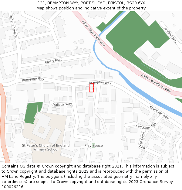 131, BRAMPTON WAY, PORTISHEAD, BRISTOL, BS20 6YX: Location map and indicative extent of plot