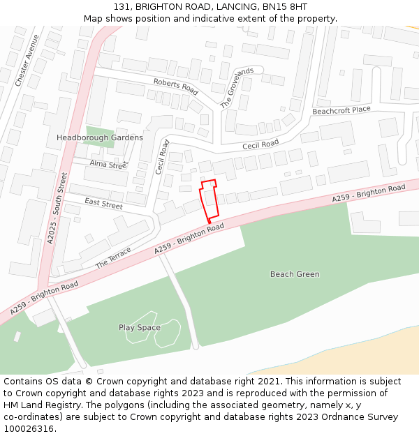 131, BRIGHTON ROAD, LANCING, BN15 8HT: Location map and indicative extent of plot