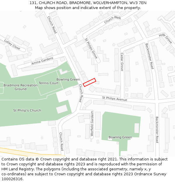 131, CHURCH ROAD, BRADMORE, WOLVERHAMPTON, WV3 7EN: Location map and indicative extent of plot