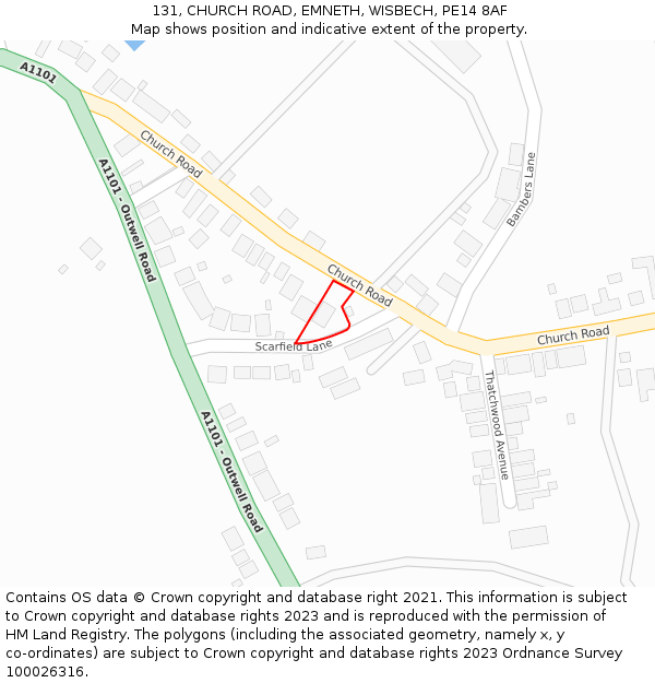 131, CHURCH ROAD, EMNETH, WISBECH, PE14 8AF: Location map and indicative extent of plot
