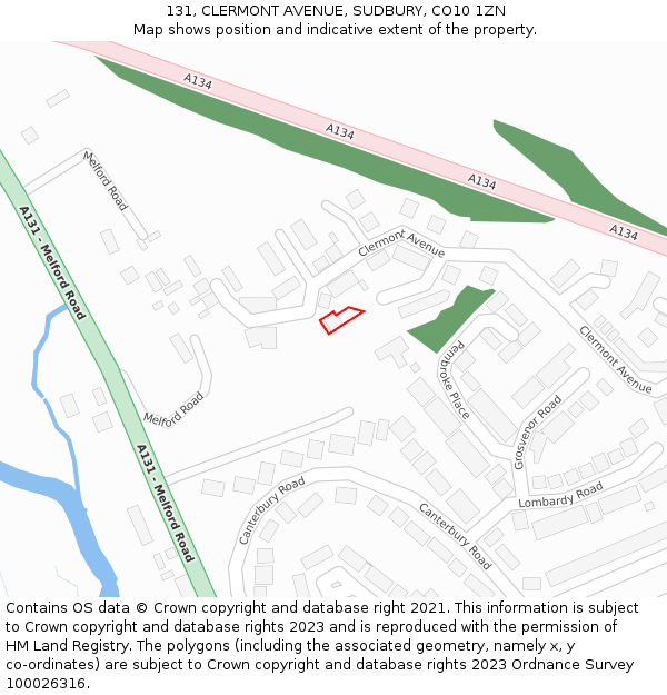 131, CLERMONT AVENUE, SUDBURY, CO10 1ZN: Location map and indicative extent of plot
