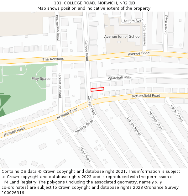 131, COLLEGE ROAD, NORWICH, NR2 3JB: Location map and indicative extent of plot